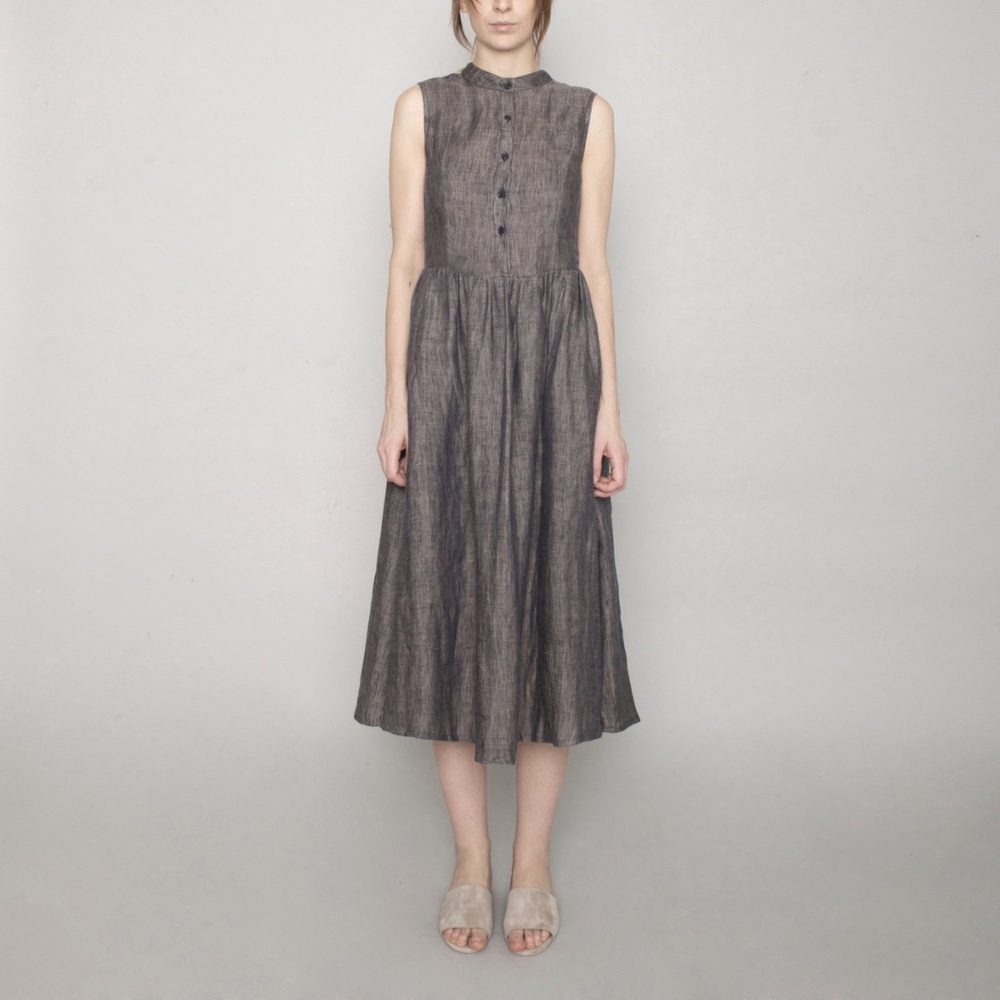 7115 by Szeki Linen Textured Princess Dress in Navy Small
